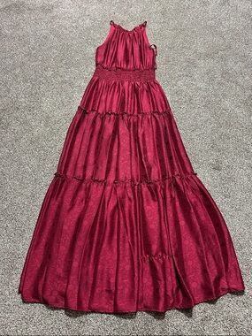 Taylor Tiered Maxi Dress in Deep Wine floral design size 2